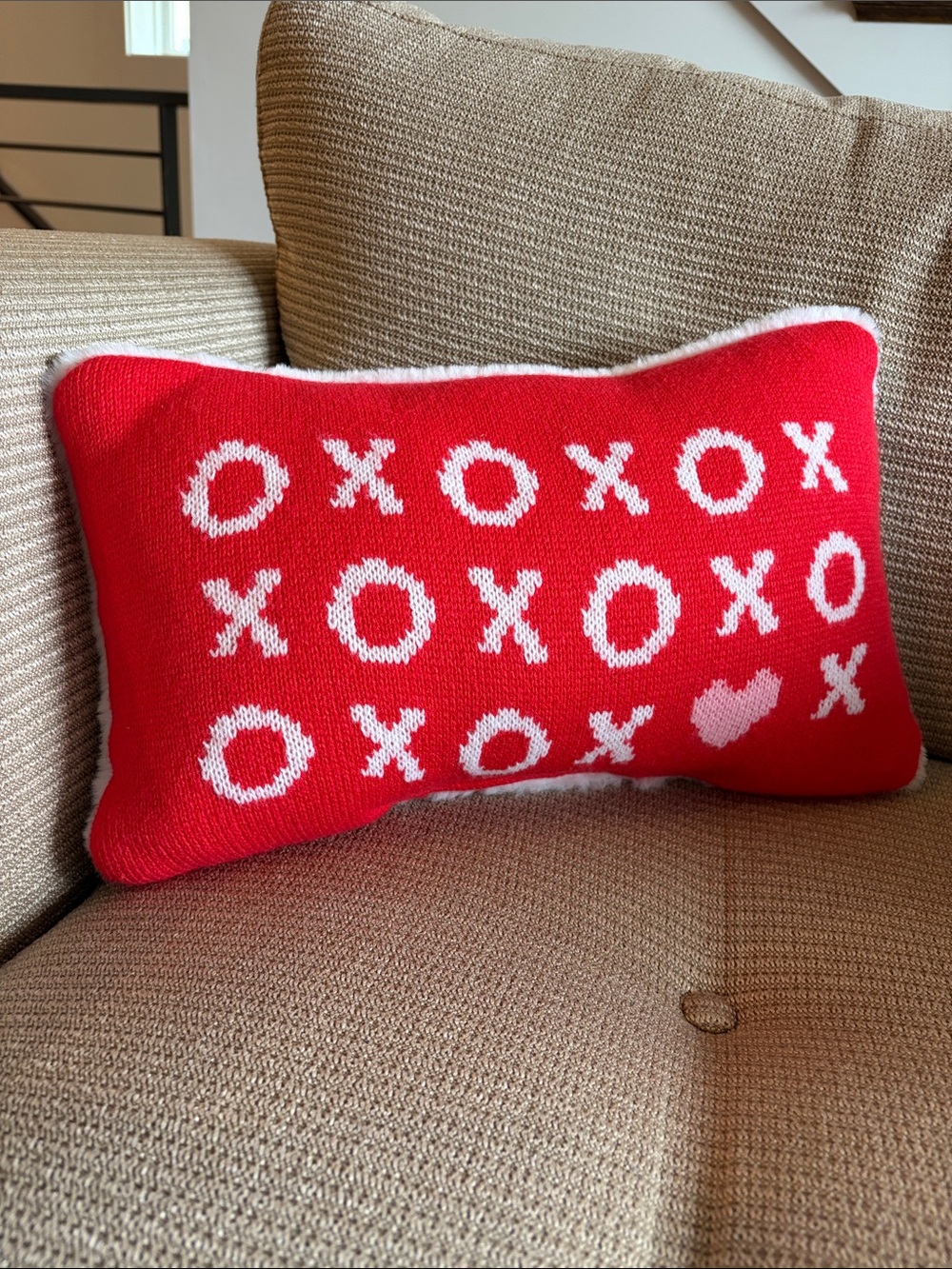 Red & White Reversible ‘XOXO' Heart Holiday Decorative Pillow